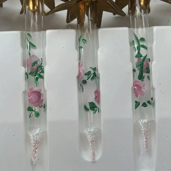Vtg Glass Candle Ornaments Italy, Dillards Pink Floral Glitter Glass Clip On - Picture 3 of 4